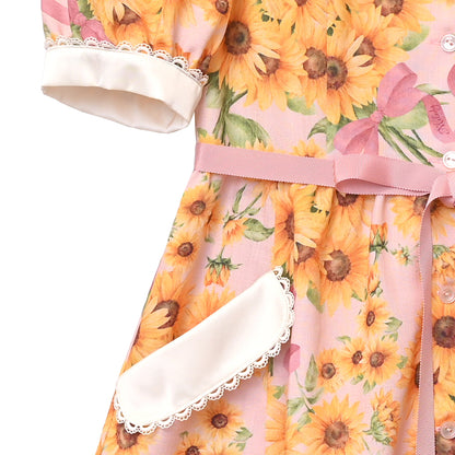 ひまわりブーケのフロントボタンワンピース