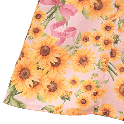 ひまわりブーケのフロントボタンワンピース