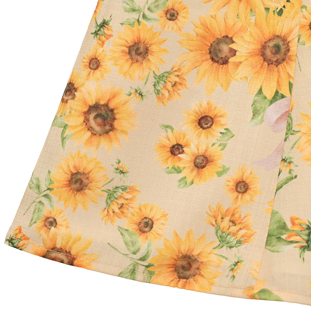 ひまわりブーケのフロントボタンワンピース