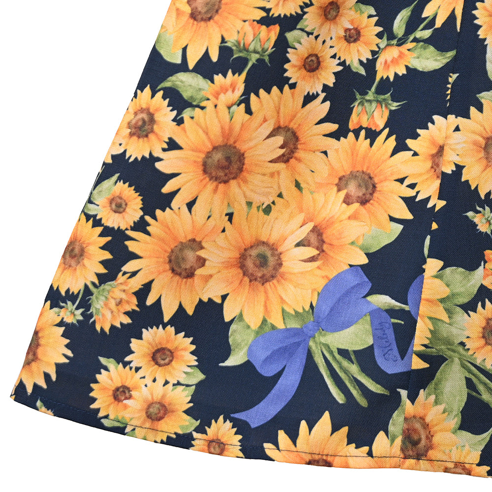 ひまわりブーケのフロントボタンワンピース