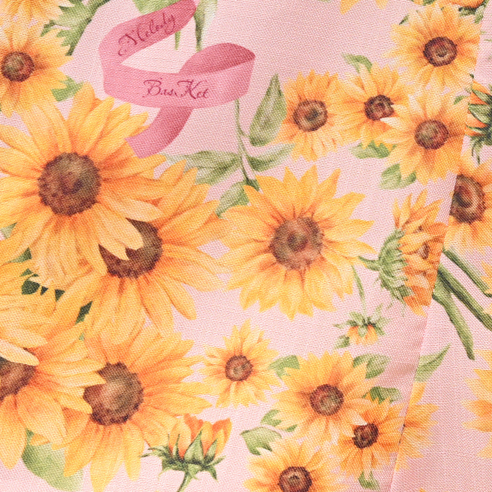 ひまわりブーケのフロントボタンワンピース