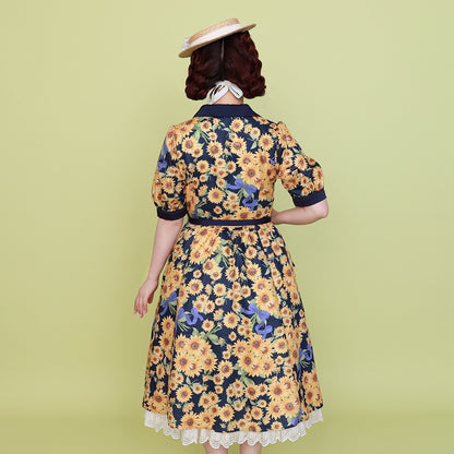 ひまわりブーケのフロントボタンワンピース