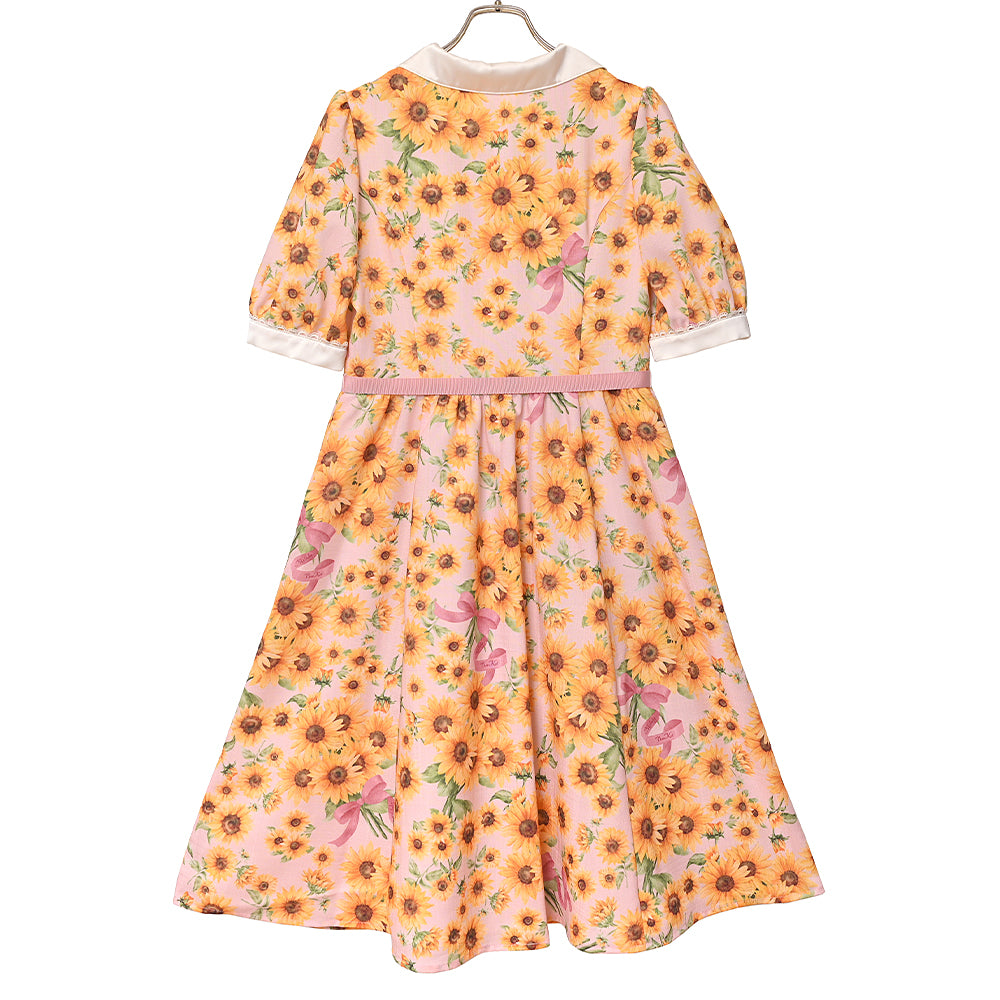 ひまわりブーケのフロントボタンワンピース