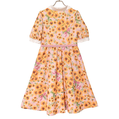 ひまわりブーケのフロントボタンワンピース