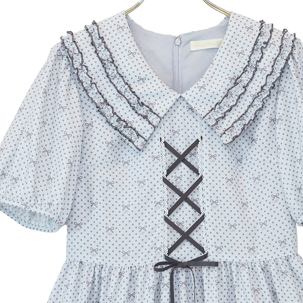 Little dot Ribbonフリル付きカラーワンピース