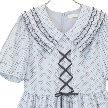 Little dot Ribbonフリル付きカラーワンピース