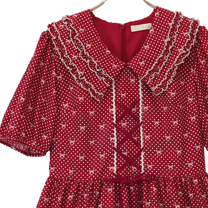 Little dot Ribbonフリル付きカラーワンピース