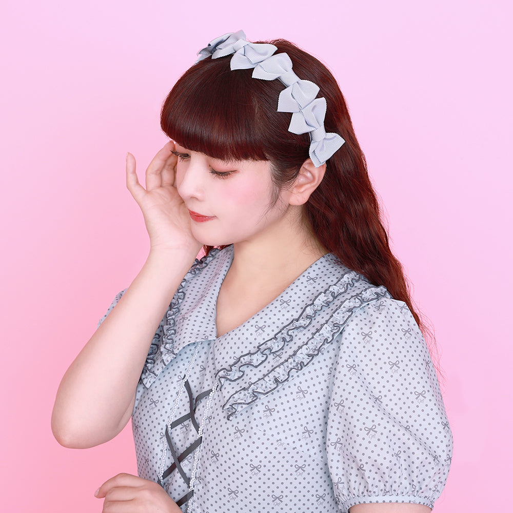 Little dot Ribbonフリル付きカラーワンピース