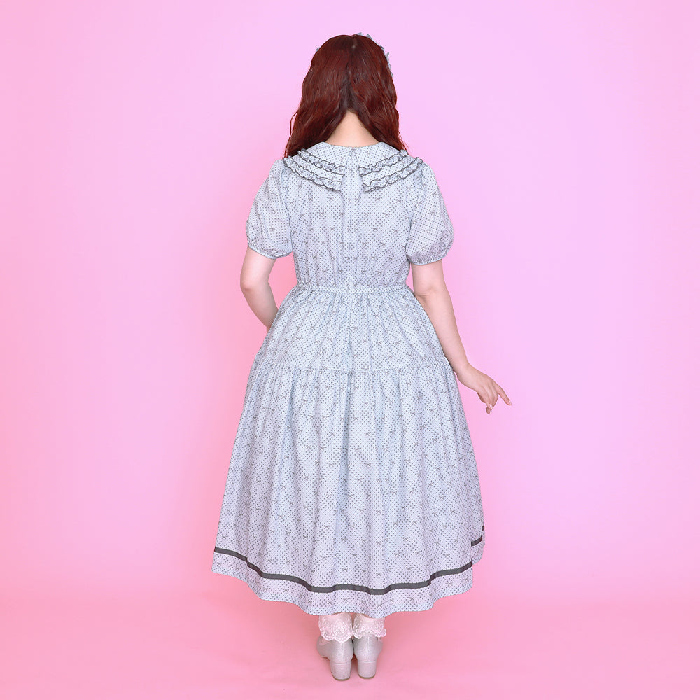 Little dot Ribbonフリル付きカラーワンピース