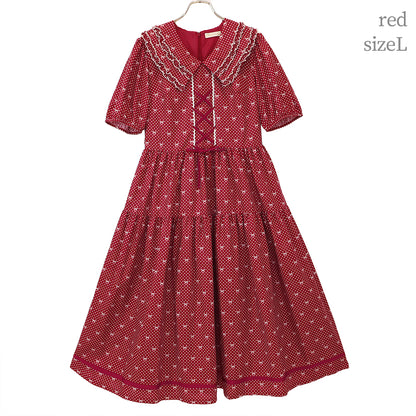 Little dot Ribbonフリル付きカラーワンピース