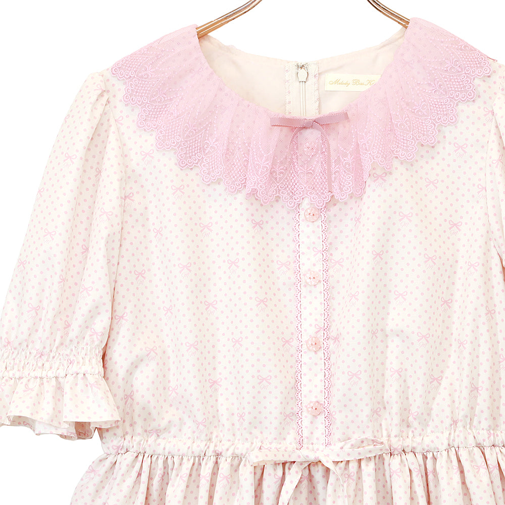 Little dot Ribbonレース襟ワンピース