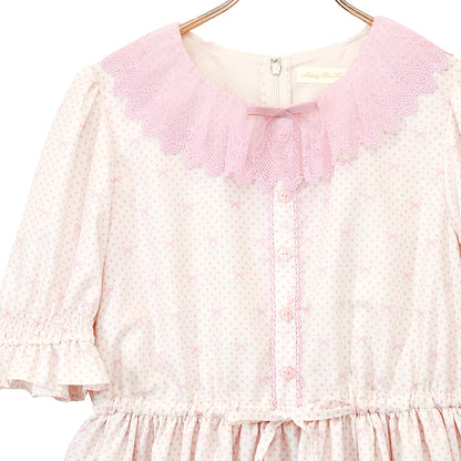 Little dot Ribbonレース襟ワンピース
