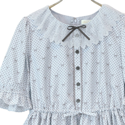 Little dot Ribbonレース襟ワンピース