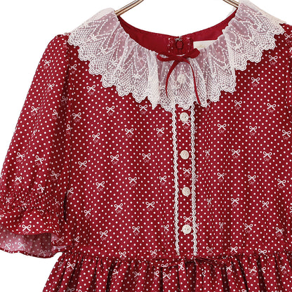 Little dot Ribbonレース襟ワンピース