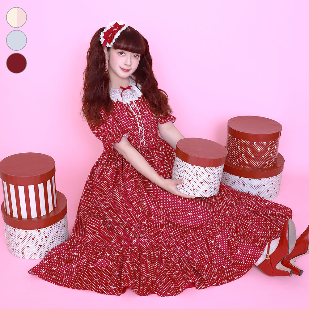 Little dot Ribbonレース襟ワンピース