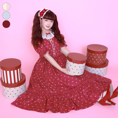 Little dot Ribbonレース襟ワンピース
