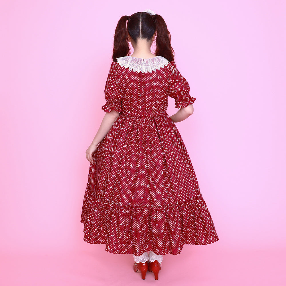 Little dot Ribbonレース襟ワンピース
