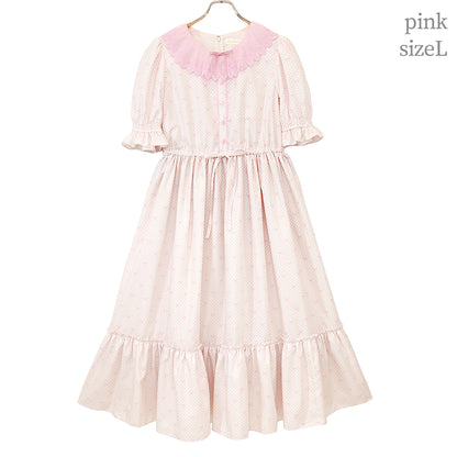 Little dot Ribbonレース襟ワンピース
