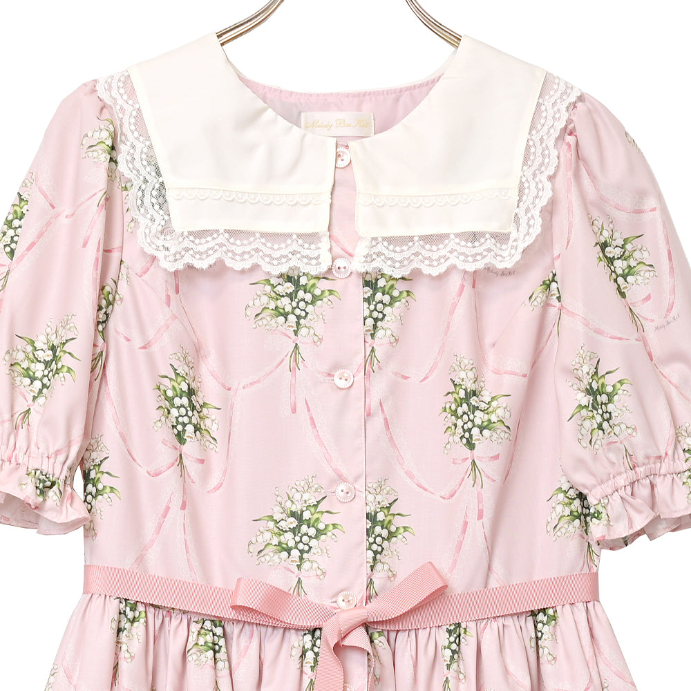 鈴蘭ブーケのフロントボタンワンピース