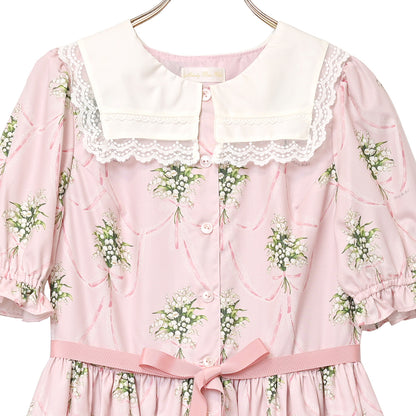 鈴蘭ブーケのフロントボタンワンピース