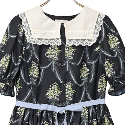 鈴蘭ブーケのフロントボタンワンピース