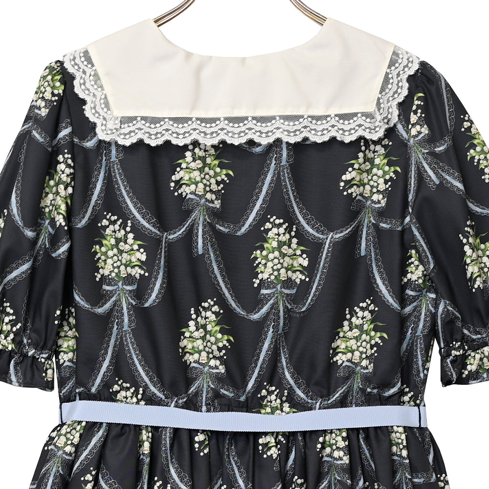 鈴蘭ブーケのフロントボタンワンピース