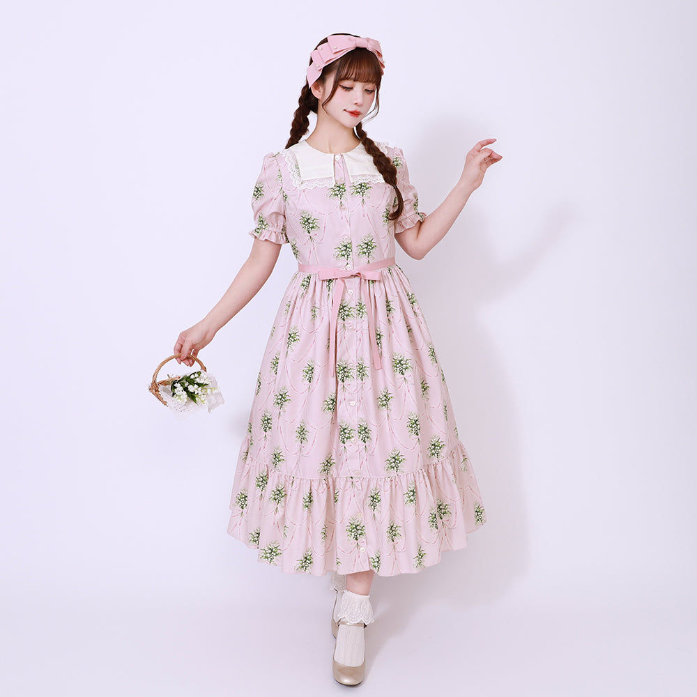 鈴蘭ブーケのフロントボタンワンピース