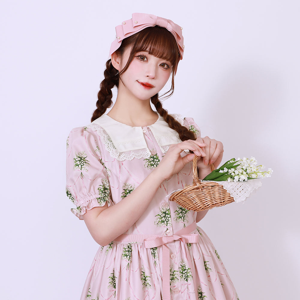 鈴蘭ブーケのフロントボタンワンピース