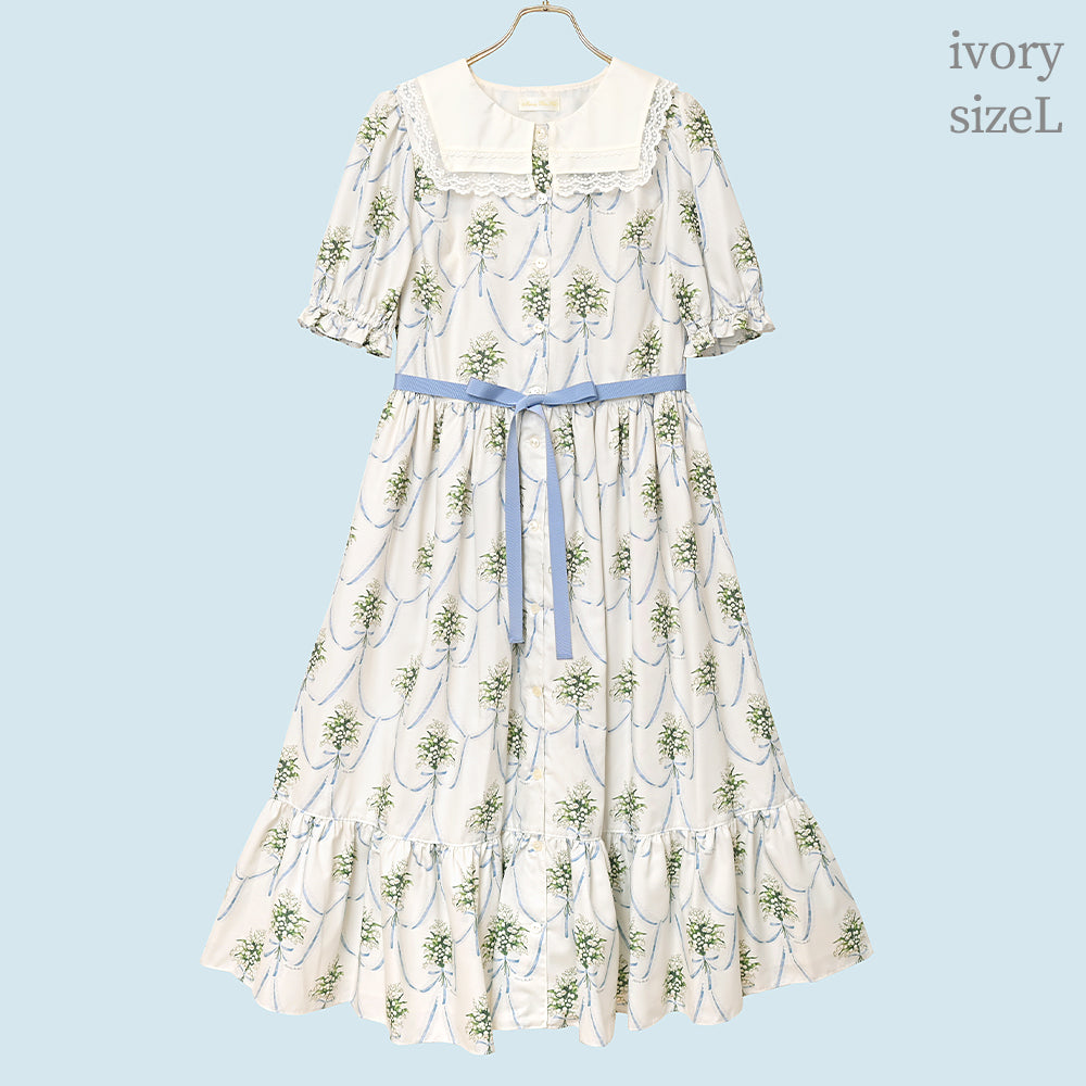 鈴蘭ブーケのフロントボタンワンピース