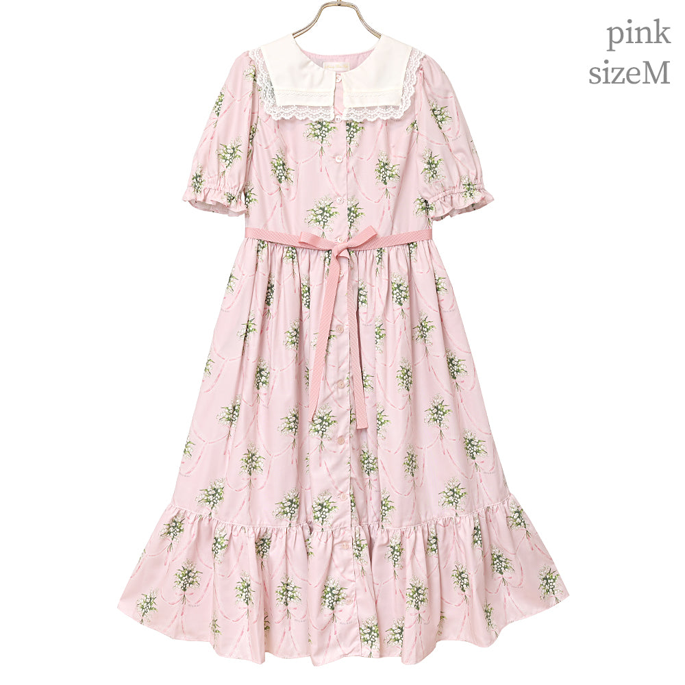 鈴蘭ブーケのフロントボタンワンピース