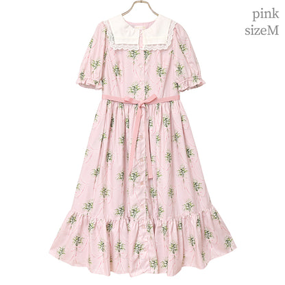 鈴蘭ブーケのフロントボタンワンピース