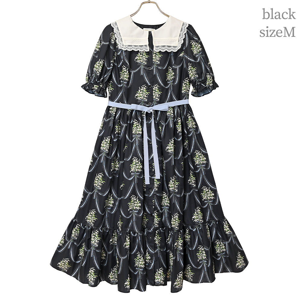 鈴蘭ブーケのフロントボタンワンピース