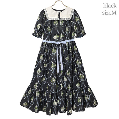 鈴蘭ブーケのフロントボタンワンピース