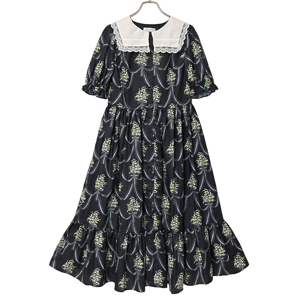 鈴蘭ブーケのフロントボタンワンピース