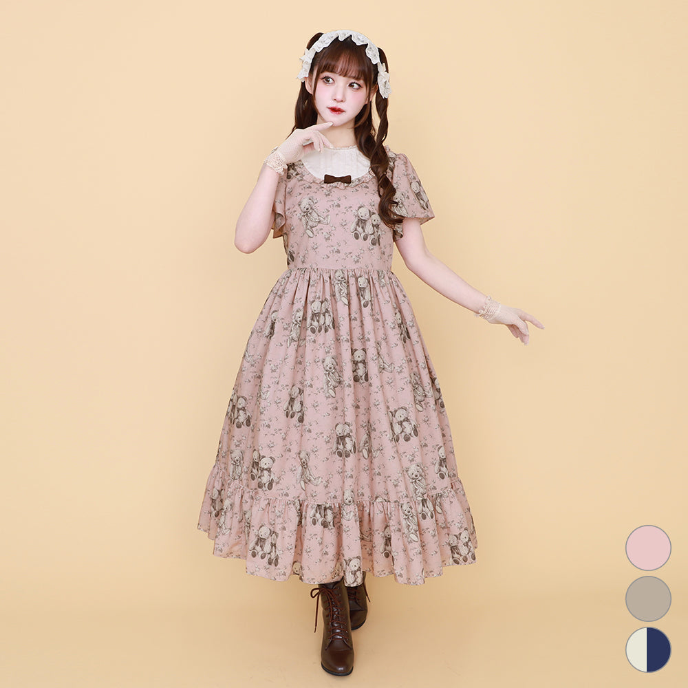 Vintage bearラウンドヨークワンピース