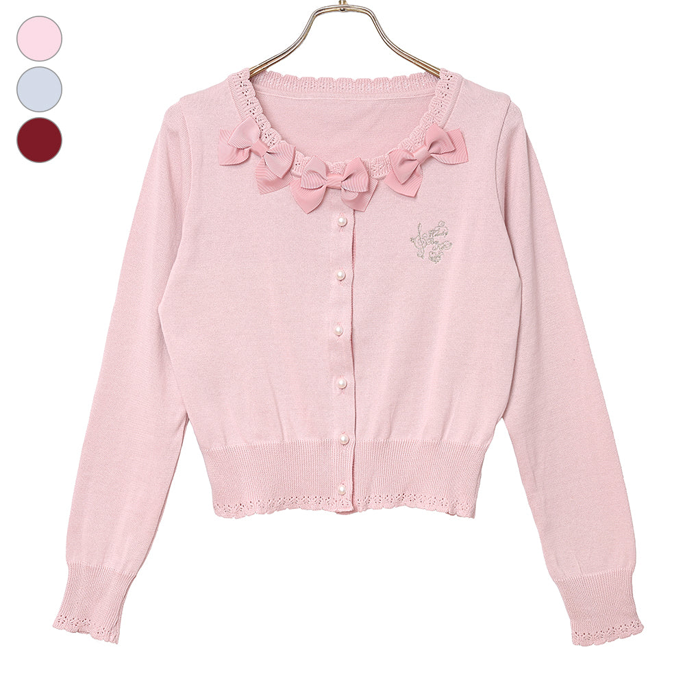 Triple ribbon cotton knit cardigan