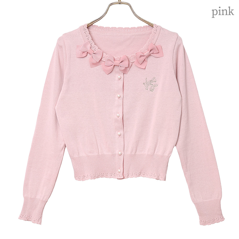 Triple ribbon cotton knit cardigan
