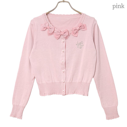 Triple ribbon cotton knit cardigan