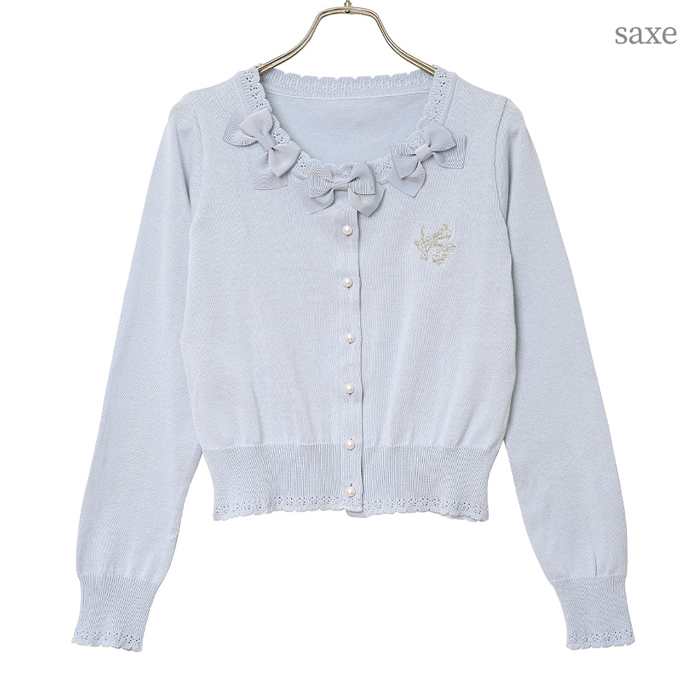 Triple ribbon cotton knit cardigan