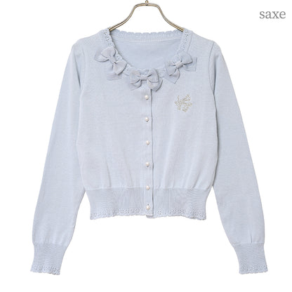 Triple ribbon cotton knit cardigan