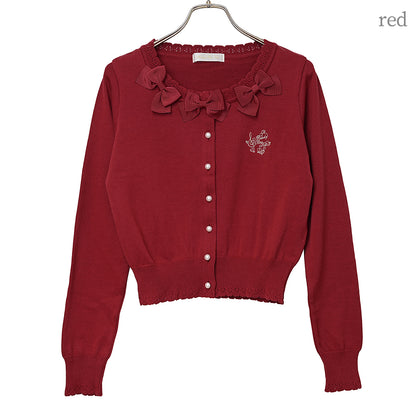 Triple ribbon cotton knit cardigan