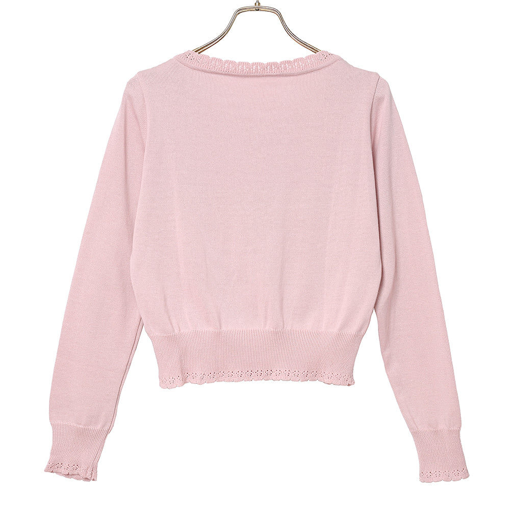 Triple ribbon cotton knit cardigan