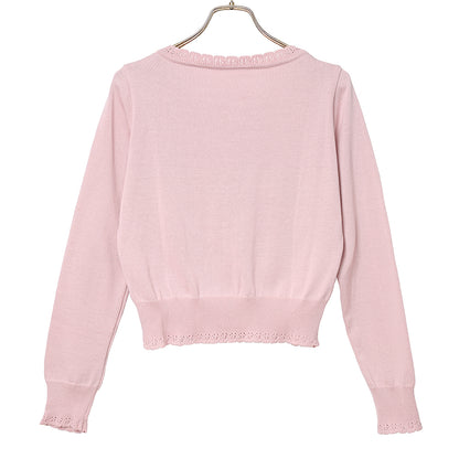 Triple ribbon cotton knit cardigan