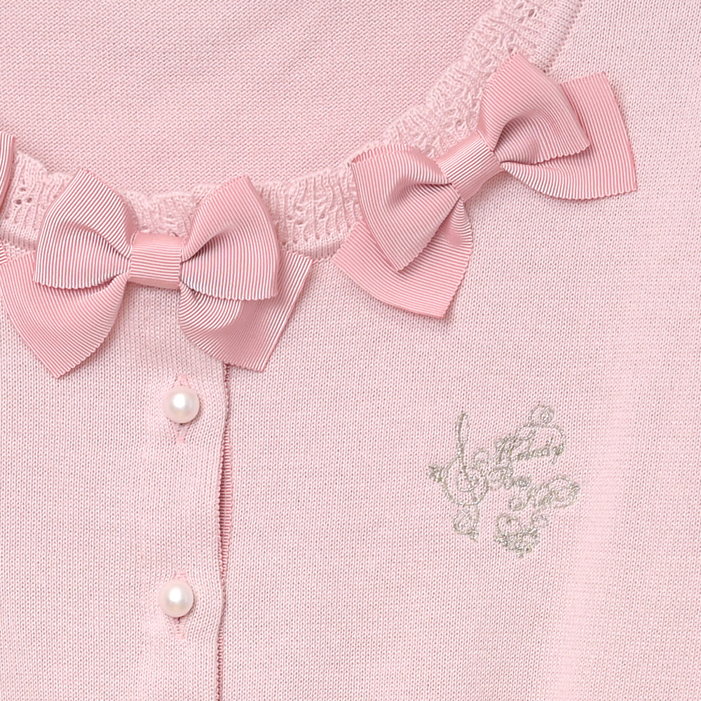 Triple ribbon cotton knit cardigan