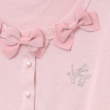 Triple ribbon cotton knit cardigan