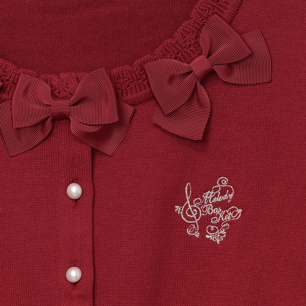 Triple ribbon cotton knit cardigan