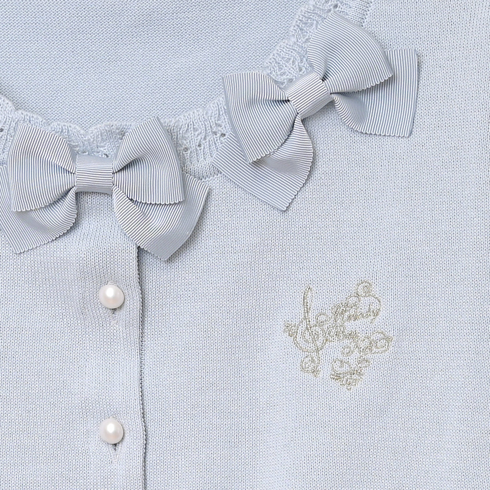 Triple ribbon cotton knit cardigan