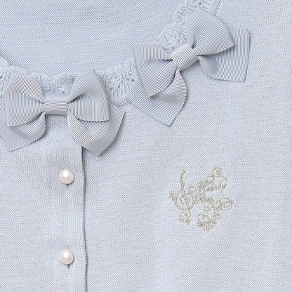 Triple ribbon cotton knit cardigan