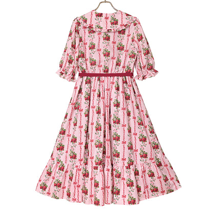 Strawberry Rose front button dress