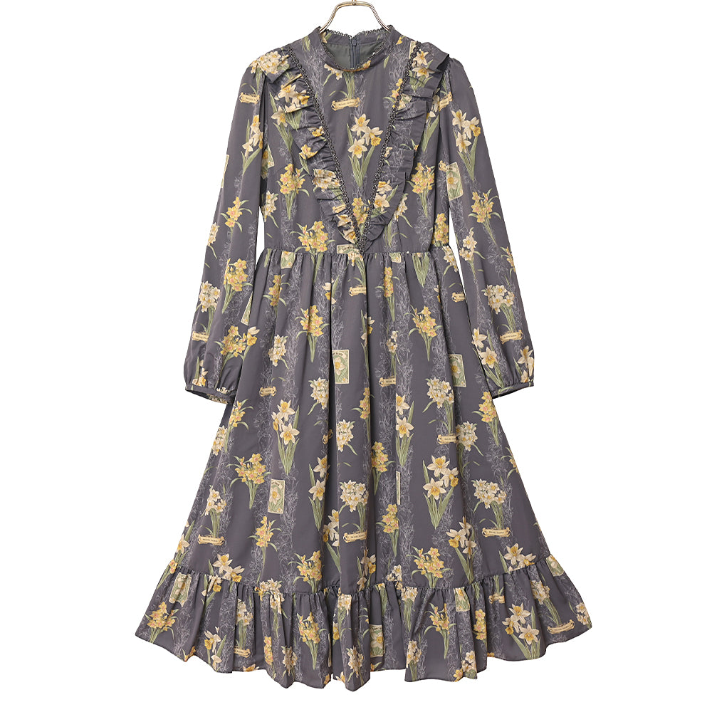 Daffodils blooming in the field V-line dress